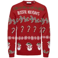 Only & Sons Xmas Reg 5 Allover Crew Strickpullover, pompeianrot, glückselig - M
