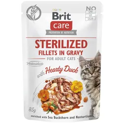 BRIT CARE Sterilisierte Katzenfilets in Soße mit herzhafter Ente, angereichert mit Sanddorn und Kapuzinerkresse 85g