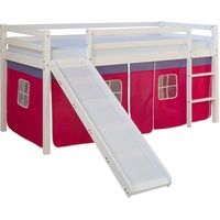 Hochbett mit Rutsche Kinderbett 90x200 cm Kiefer Spielbett Vorhang Homestyle4u