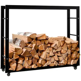 CLP Kaminholzregal Keri Metall 100 x 25 x 80 cm mit Rollen Schwarz