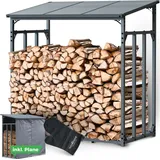 holz4home holz4home® Kaminholzregal Außen Holzlager I Größe: 140 x 70 x 145 cm LxBxH I Brennholzregal inkl. Ofenhandschuh I Überdachung mit Stapelhilfe - Grau