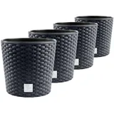 Pflanzkübel Set, Rattan-Optik, Ø30cm Anthrazit, 4-teilig für Innen & Außen