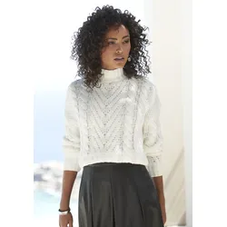 Stehkragenpullover LASCANA, Damen, Gr. 36/38, beige (creme), Obermaterial: 100% Polyacryl, unifarben, Pullover
