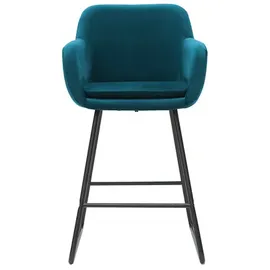 miliboo Barhocker aus petrol Stoff mit Samteffekt H65 cm (2er-Satz) AMIKA