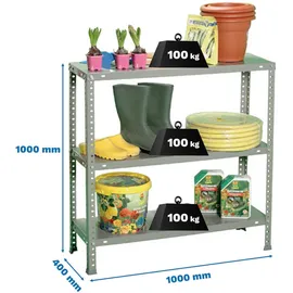 Proregal Lagerregal Metall 100x100x40 cm grau 3 Fachböden