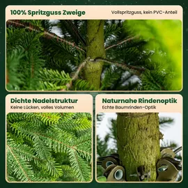 Xonic Xonic® Künstlicher Weihnachtsbaum 180 cm - 100% Spritzguss Tannenbaum künstlich wie echt - Christbaum mit Holzständer & Rindenoptik - Naturgetr...
