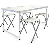 Wiltec Campingmöbel Set 5tlg. Campingtisch mit Stühlen Weiß