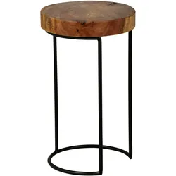 KADIMA DESIGN Beistelltisch AKOLA Massiv-Holz Sheesham Wohnzimmer-Tisch Metallbeine Landhaus-Stil Baumstamm-Form Echt-Holz