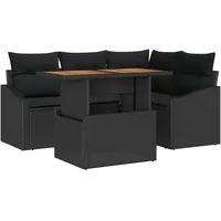 vidaXL 5-teiliges Garten-Esszimmer-Set mit Kissen Schwarz aus Poly-Rattan