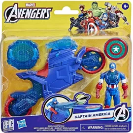 Marvel Avengers Epic World of Action Captain America Bike mit Schild-Abschuss, Figur & Spielzeug-Motorrad