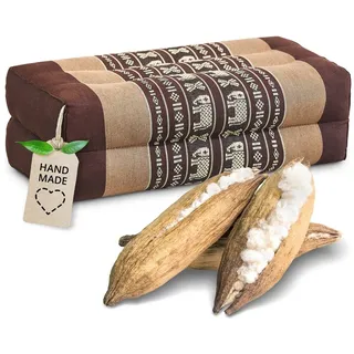 Livasia Block Yogakissen eckig - 17x34x12cm - Meditationskissen mit Kapok, Stützkissen Bolster rechteckig, Yoga Pilates Zubehör Nackenkissen, Thaikissen fest handgefertigt (Braun/Elefanten)