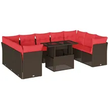 vidaXL 10-teiliges Gartensofa-Set mit Kissen, braun, Polyrattan