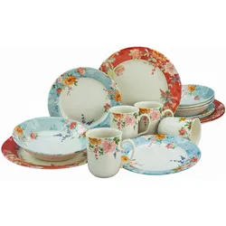 Kombiservice CREATABLE "Geschirr-Set Crimson", bunt (weiß, bunt), 16 tlg., Steingut, Geschirr-Sets, Service, abwechslungsreiches Rosendekor, 16 Teile, für 4 Personen