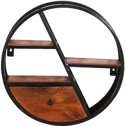 Wandregal SIT "Panama", schwarz (schwarz, natur), B:50cm H:50cm T:13cm, Metall, Massivholz, Regale