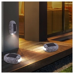 etc-shop Gartenleuchte, LED-Leuchtmittel fest verbaut, 3er Set LED Solar Außen Lampe Stein Design Deko Lampen Garten Beet Weg grau