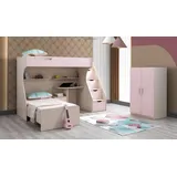 JV Möbel Modern Kinderzimmer Set Kinderbett, Nachttisch, Kleiderschrank, Rosa