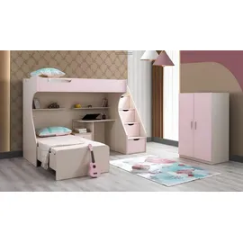 JV Möbel Modern Kinderzimmer Set Kinderbett, Nachttisch, Kleiderschrank, Rosa
