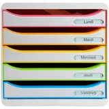 Exacompta Schubladenbox BIG-BOX PLUS weiß mit bunten Farblinien 309913D, DIN A4 mit 5 Schubladen