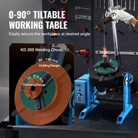 Vevor Schweißdrehtisch 80 W Schweißpositionierer 1-12 U/min Manipulator 30 kg(Horizontal)/15 kg(vertikal) Drehtisch 0–90° Neigungswinkel KD200-Dreibackenfutter zum Schneiden, Schleifen, Montieren