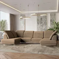 masseno WOHNLANDSCHAFT TERAMO Beige, Velours-Stoff mit Schlaffunktion