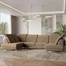 masseno WOHNLANDSCHAFT TERAMO Beige, Velours-Stoff mit Schlaffunktion