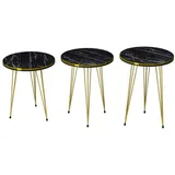 [en.casa] Satztisch Ry 3er Set schwarze Marmoroptik / Gold