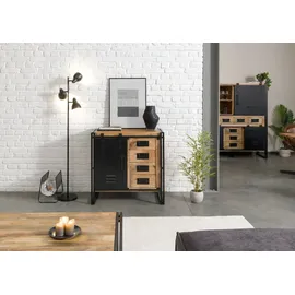MASSIVMOEBEL24.DE Kommode Mango 90x45x90 natur klar lackiert / Metall schwarz BLACKBURN #108