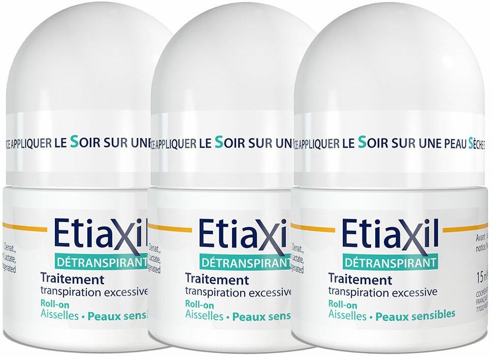 EtiaXil Traitement Détranspirant Aisselles Peaux Sensibles Roll'on 3x15 ml Roll-On