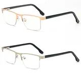 MMOWW 2er-Pack Lesebrille Herren Mit Blaulichtfilter, Rechteckige Halbrahmen Metall Lesebrillen Lesehilfe, Feder Scharnier Lesebrillen (Silber+Gold, +2,0)