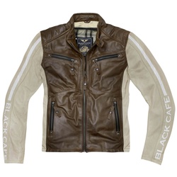 Black-Cafe London Toronto Motorrad Lederjacke, weiss-braun, Größe 56 für Männer