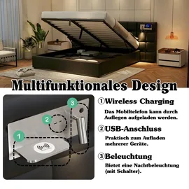 lanki international gmbh Polsterbett 180 x 200 cm Schwarz