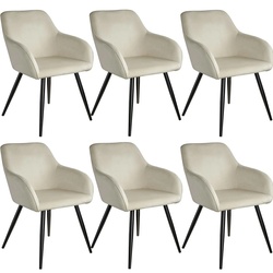 TECTAKE Esszimmerstuhl Marilyn Samtoptik, schwarze Stuhlbeine  6er Setcreme/schwarz