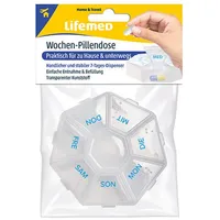 LifeMed Pillendose Pillendose Woche 7 Fächer Farbig 1 Stück (7 St), Pillenbox Tablettendose Medikamentendispenser Wochenbox Arzneimittelbo weiß