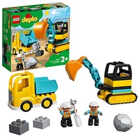 LEGO 10931 DUPLO Bagger und Laster, 2 Bauarbeiterfiguren, Felsbrocken