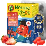 Möller's Omega 3 Kapseln für Kinder | Natürliche Omega 3 Fischtran mit Erdbeergeschmack | Mit DHA und EPA | Leicht zu kauen | Ohne Gluten, Laktose und Zucker | 36 Stück