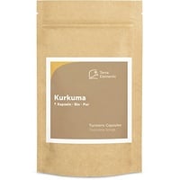 Terra Elements Bio Kurkuma Kapseln (400 mg, 150 St) I Mit schwarzem Pfeffer-Extrakt (Piperin) I Indische Gelbwurz I 100% rein I Vegan I Rohkost