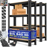 Masko MASKO® 2er-Set Lagerregal Schwerlastregal, Kellerregal verstellbare Ablagen, MDF-Platten Regal aus Metall, Steckregal, Werkstattregal, Keller, Garage
