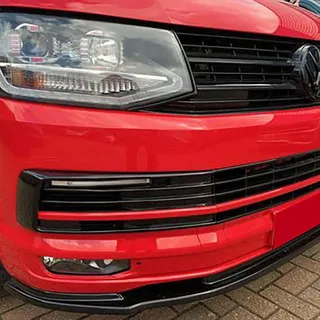 Frontlippe Frontspoiler kompatibel mit VW VOLKSWAGEN Transporter T6 2015 bis 2019 v2 mit ABE TÜV Schwarz Glänzend