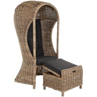 Krines Home Loungesessel Rattansessel "Beach" Strandkorb Optik Rattan Flecht-Sessel mit Dach grau