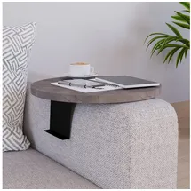 [en.casa] Sofatablett Kuleskyd verstellbar Armlehnentablett rund Ø34 cm Couchablage Couchtablett Sofalehnentisch Sofaablage Marmoroptik, grau