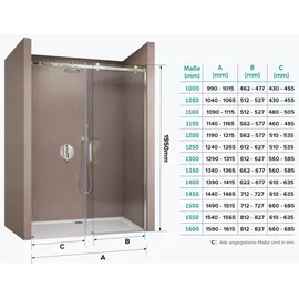 doporro Teramo4 Nischentür mit Schiebetür 115 x 195 cm ESG-Sicherheitsglas rahmenlos transparent