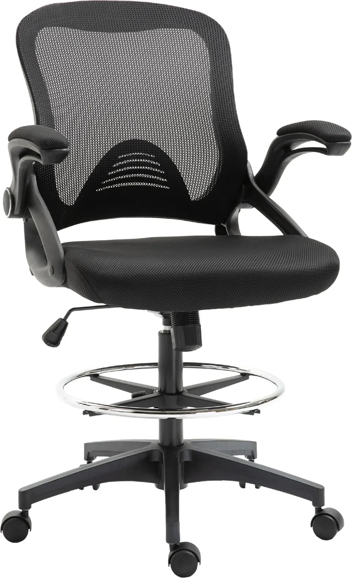 Vinsetto Schreibtischstuhl ergonomischer Bürostuhl Drehstuhl 360° mit verstellbarem Fußring bis 120 kg belastbar, Mesh Schwarz 106-126 cm   Aosom.de