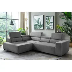 Ecksofa EXXPO - SOFA FASHION "VITTORIO", grau, B:308cm H:73cm T:203cm, Sofas, inkl. Kopfteil- und Sitztiefenverstellung, wahlweise mit Bettfunktion