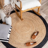 FRAAI Jute Teppich Rund - Fair Natur Schwarz Ø 140cm - Jute - Flachgewebe - Einfarbig - Boho, Modern - Wohnzimmer, Esszimmer, Schlafzimmer - Carpet