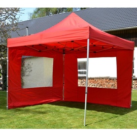 VCM PROFI Faltpavillon Partyzelt 3x3 m rot mit 2 Seitenteilen wasserdichtes Dach
