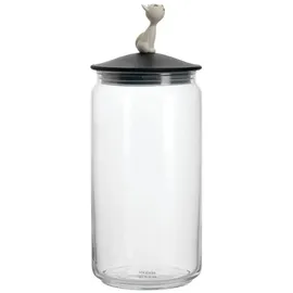 Alessi AMMI22 B MiòJar, Behälter für Katzenfutter aus Glas mit Deckel aus thermoplastischem Harz, schwarz