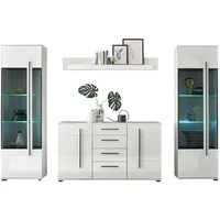 Furn.design Wohnwand weiß Anbauwand 4-teilig 290 x 200 cm,