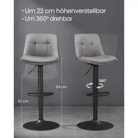 VASAGLE Barhocker 2er Set, mit Fußstütze, taubengrau