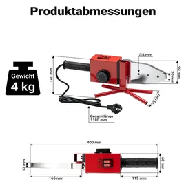 Wiltec PE-Rohr Schweißgerät 2000 W bis 300°C