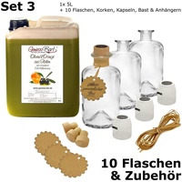 Olivenöl Orange 5L aus Italien +10 Flaschen, Korken, Kapseln, Bast, Anhänger